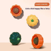 Set of orange, yellow, and green pumpkin-shaped catnip balls made of durable ABS material for interactive cat play.